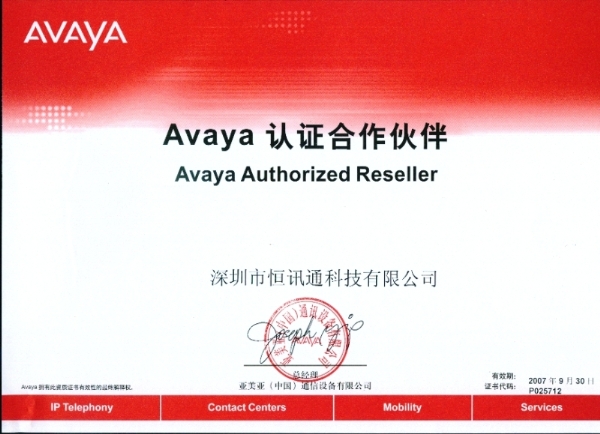 avaya 认证金沙app下载大厅的合作伙伴-2007年