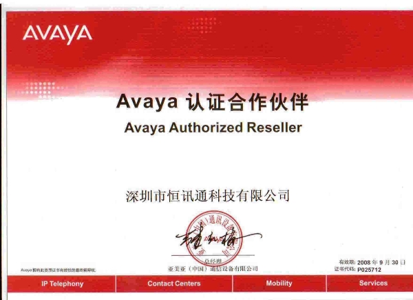 avaya 认证金沙app下载大厅的合作伙伴-2008年